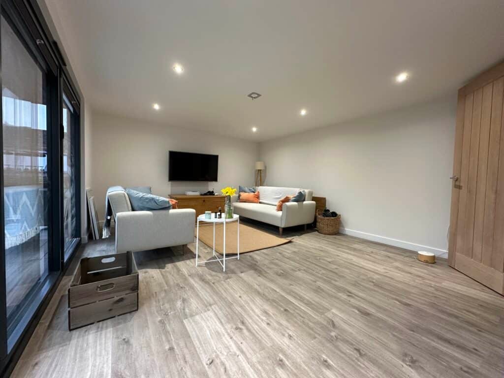 Garden room interior with modern furniture